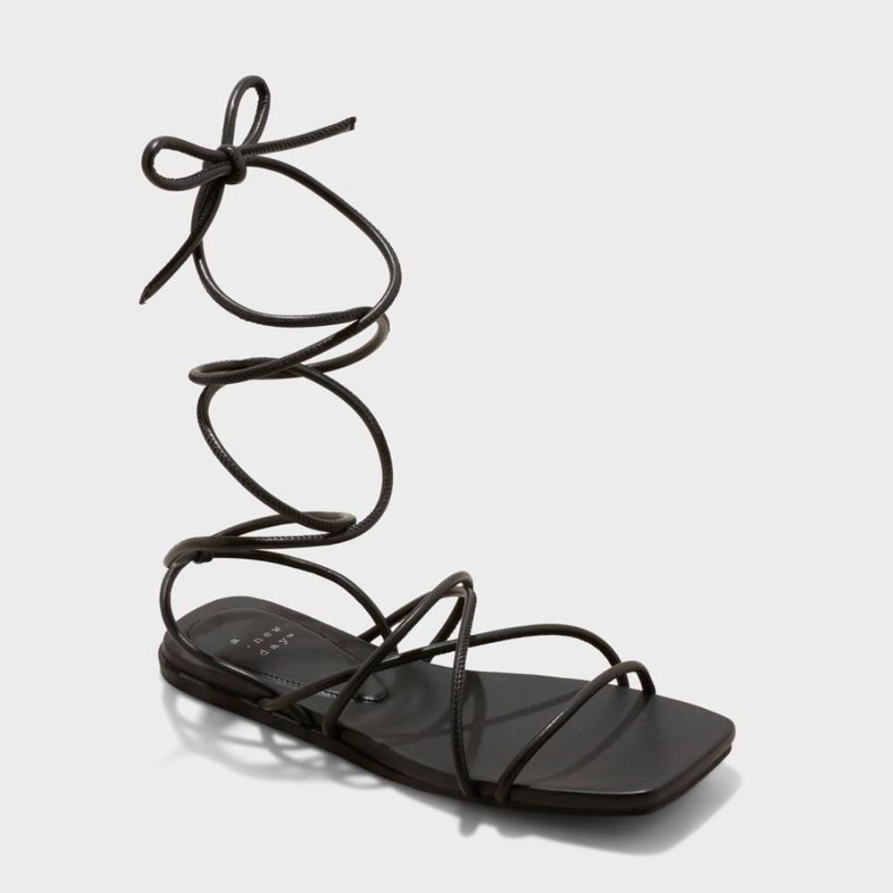 Women's Meena Lace-Up Sandals - A New Day Black 7.5